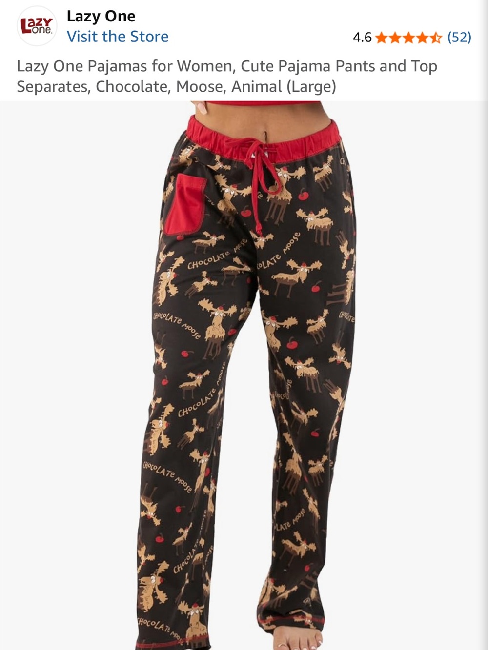 Lazy One Chocolate Moose Pajama Pants - Black with Red Accents